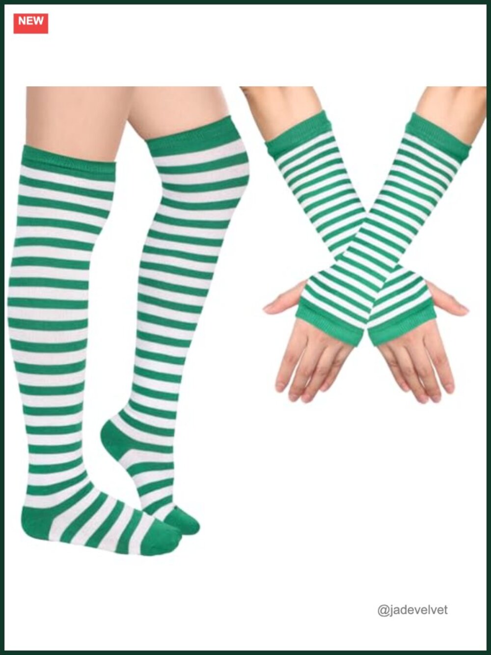 Striped Arm and Leg Warmers Set with Fingerless Gloves